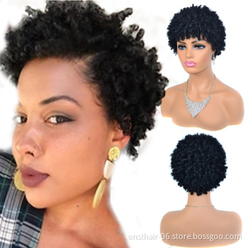 Onst Afro Peruca Kinky Curly Synthetic Hair Extension Wigs Short Hair Wigs For Black Women Wholesale Machine Made Wigs